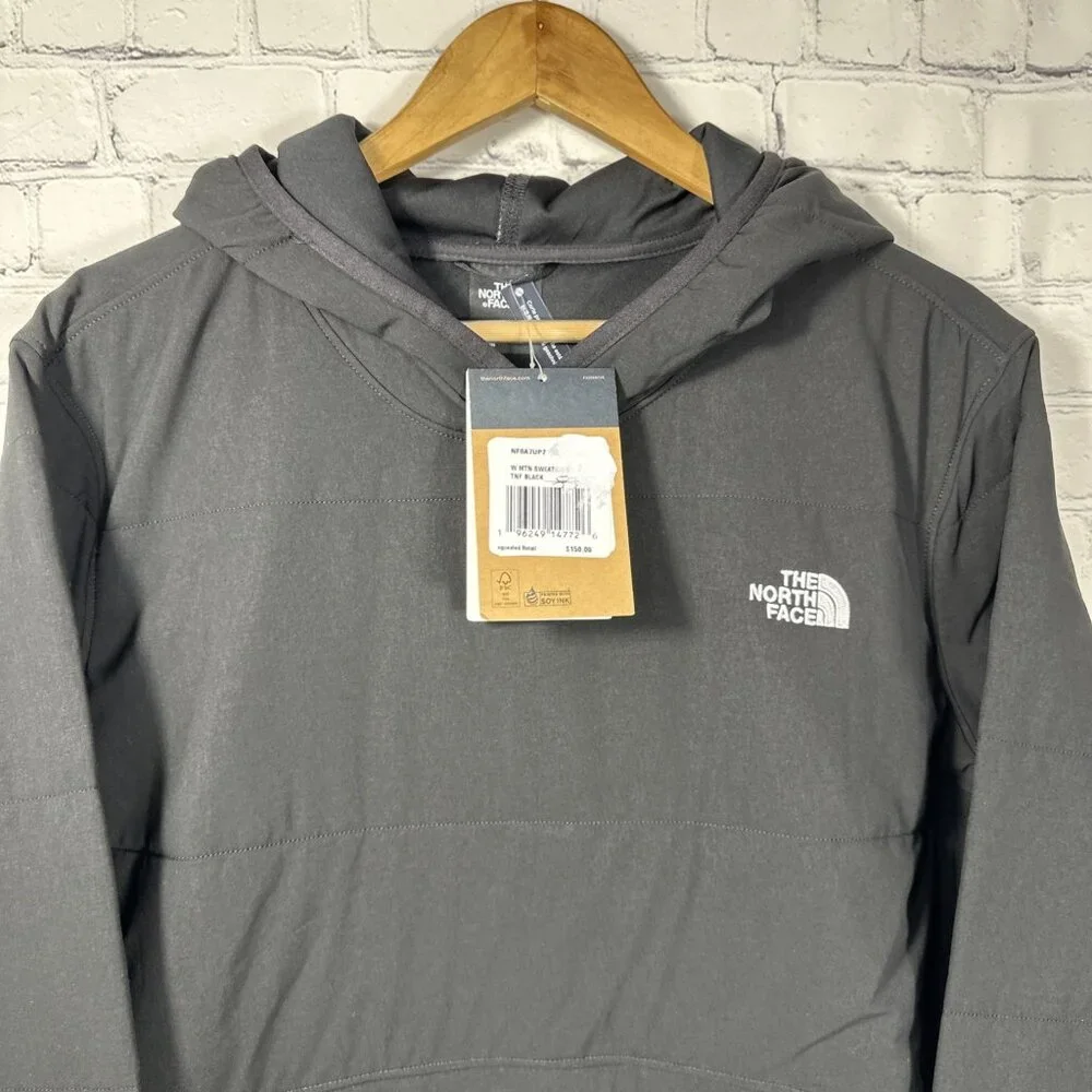 NEW The North Face Women Mountain Sweatshirt Pullover XL Black Pockets Hood - Picture 3 of 12